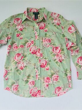 LAUREN Ralph Lauren Woman’s Cottagecore Floral Versatile Roll-Tab Sleeve Shirt M